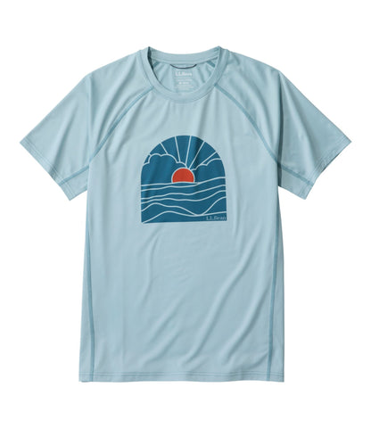L.L.Bean Men's Swift River Cooling Sun Shirt, Short-Sleeve Graphic Oyster Blue/Sunrise