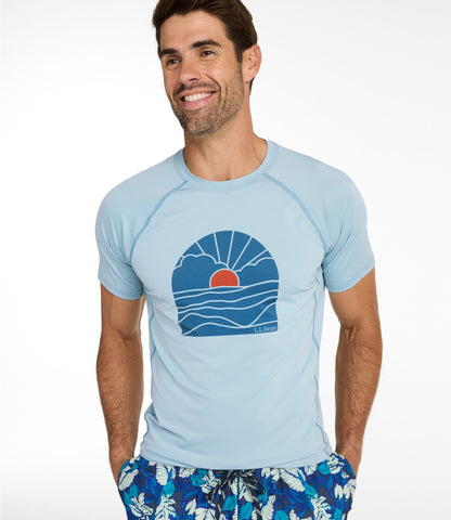 L.L.Bean Men's Swift River Cooling Sun Shirt, Short-Sleeve Graphic Oyster Blue/Sunrise