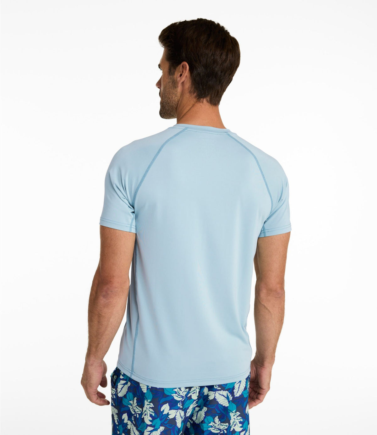 L.L.Bean Men's Swift River Cooling Sun Shirt, Short-Sleeve Graphic Oyster Blue/Sunrise