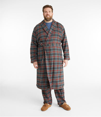 L.L.Bean Men's Scotch Plaid Flannel Robe, Sherpa-Lined Grey Stewart