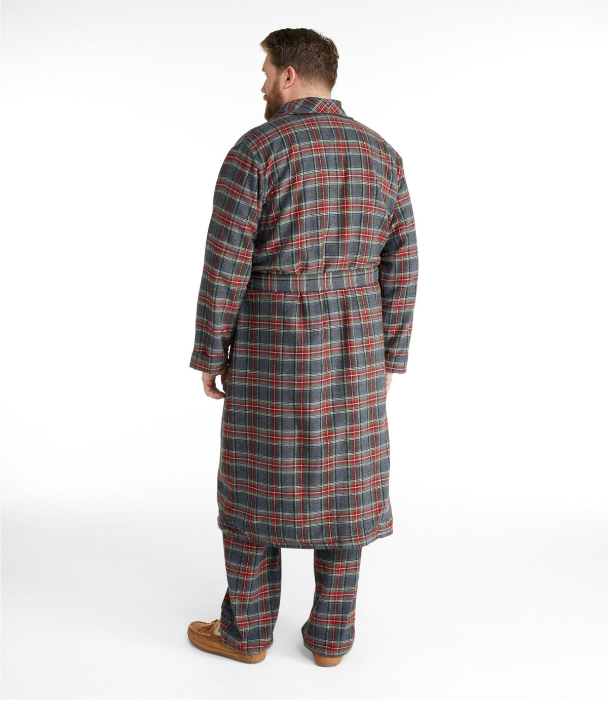 L.L.Bean Men's Scotch Plaid Flannel Robe, Sherpa-Lined Grey Stewart