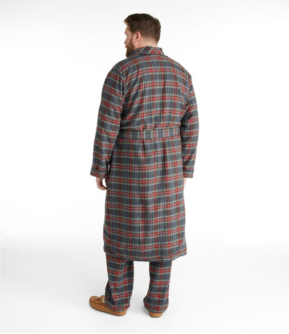 L.L.Bean Men's Scotch Plaid Flannel Robe, Sherpa-Lined Grey Stewart