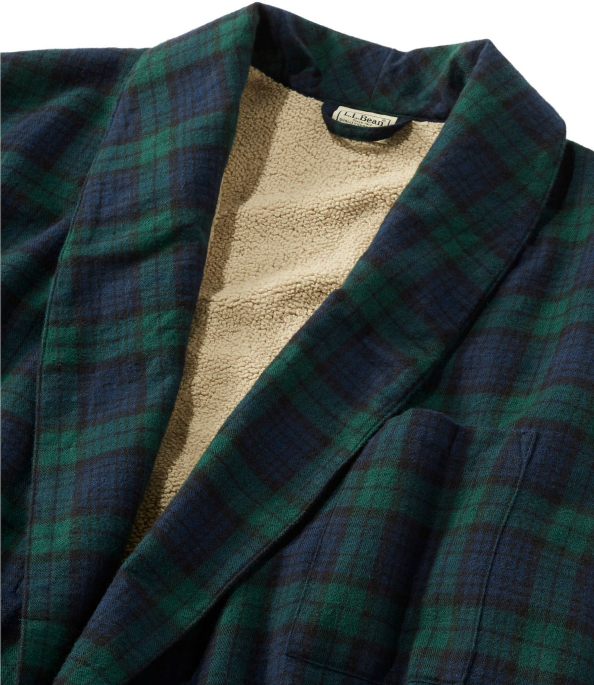 L.L.Bean Men's Scotch Plaid Flannel Robe, Sherpa-Lined Grey Stewart