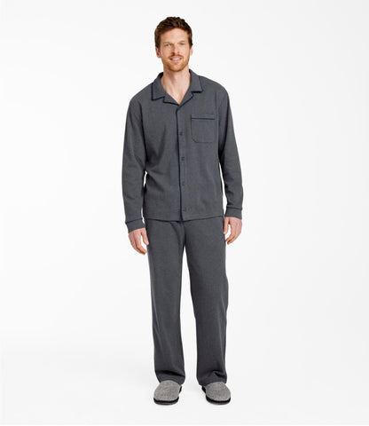 L.L.Bean Men's Bean's Cotton Knit Pajamas, Button-Front PJ Set Dark Khaki Heather