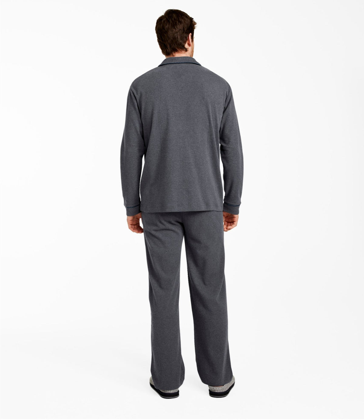L.L.Bean Men's Bean's Cotton Knit Pajamas, Button-Front PJ Set Dark Khaki Heather