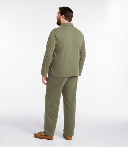L.L.Bean Men's Bean's Cotton Knit Pajamas, Button-Front PJ Set Dark Khaki Heather