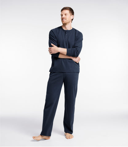 L.L.Bean Men's Bean's Cotton Knit Pajamas, Henley PJ Set Navy