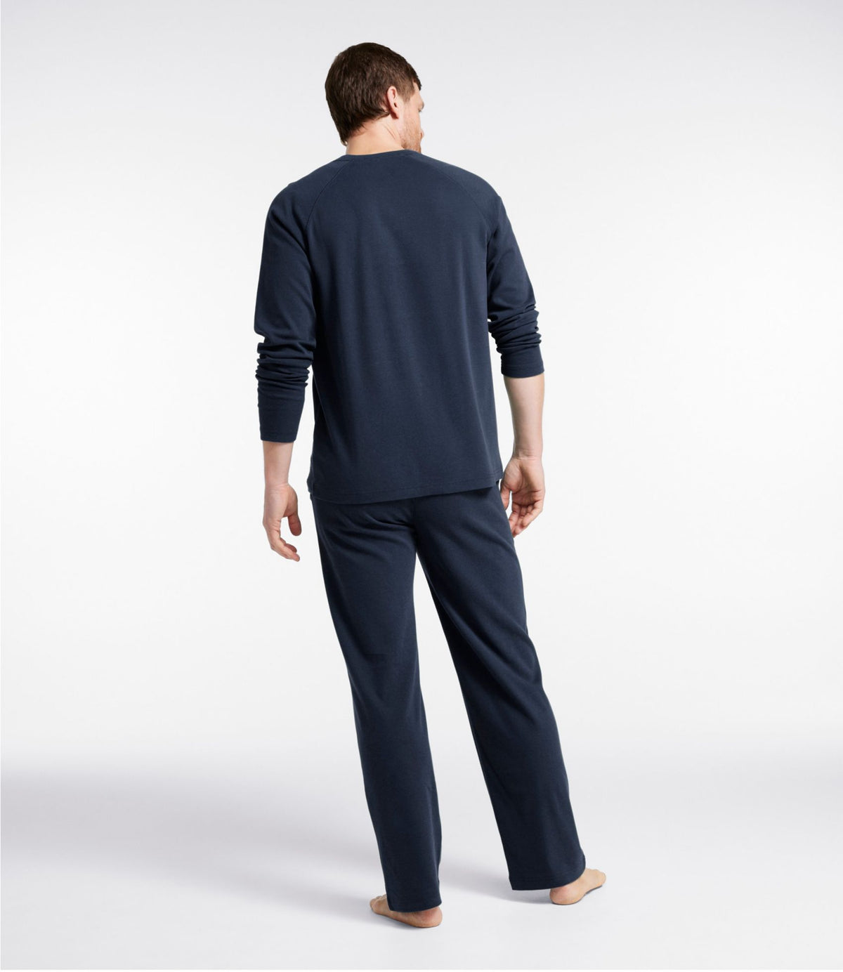 L.L.Bean Men's Bean's Cotton Knit Pajamas, Henley PJ Set Navy
