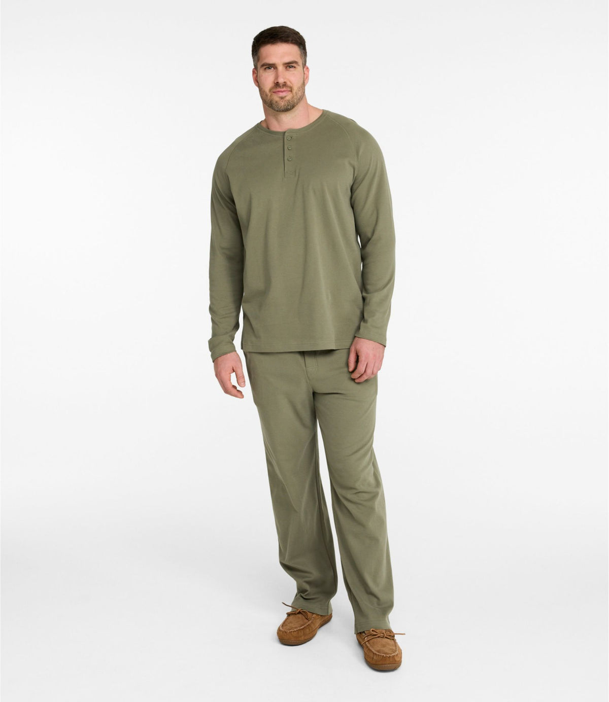 L.L.Bean Men's Bean's Cotton Knit Pajamas, Henley PJ Set Navy