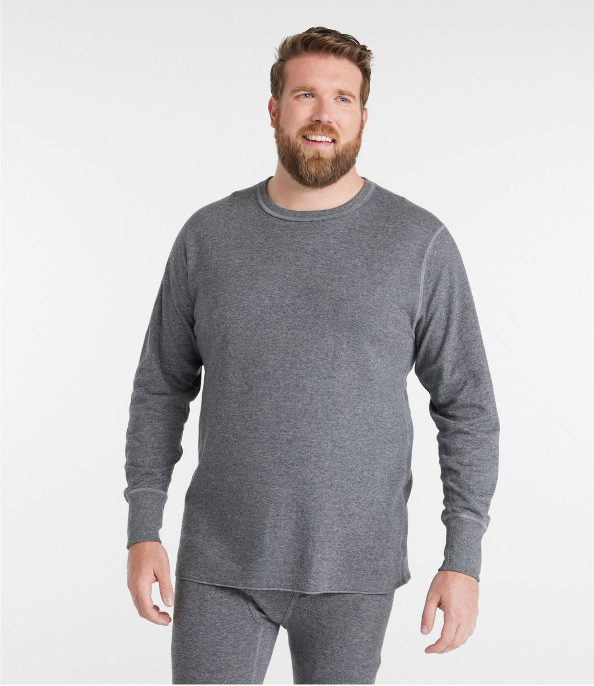 L.L.Bean Men's Double-Layer Underwear, Crewneck Charcoal Heather