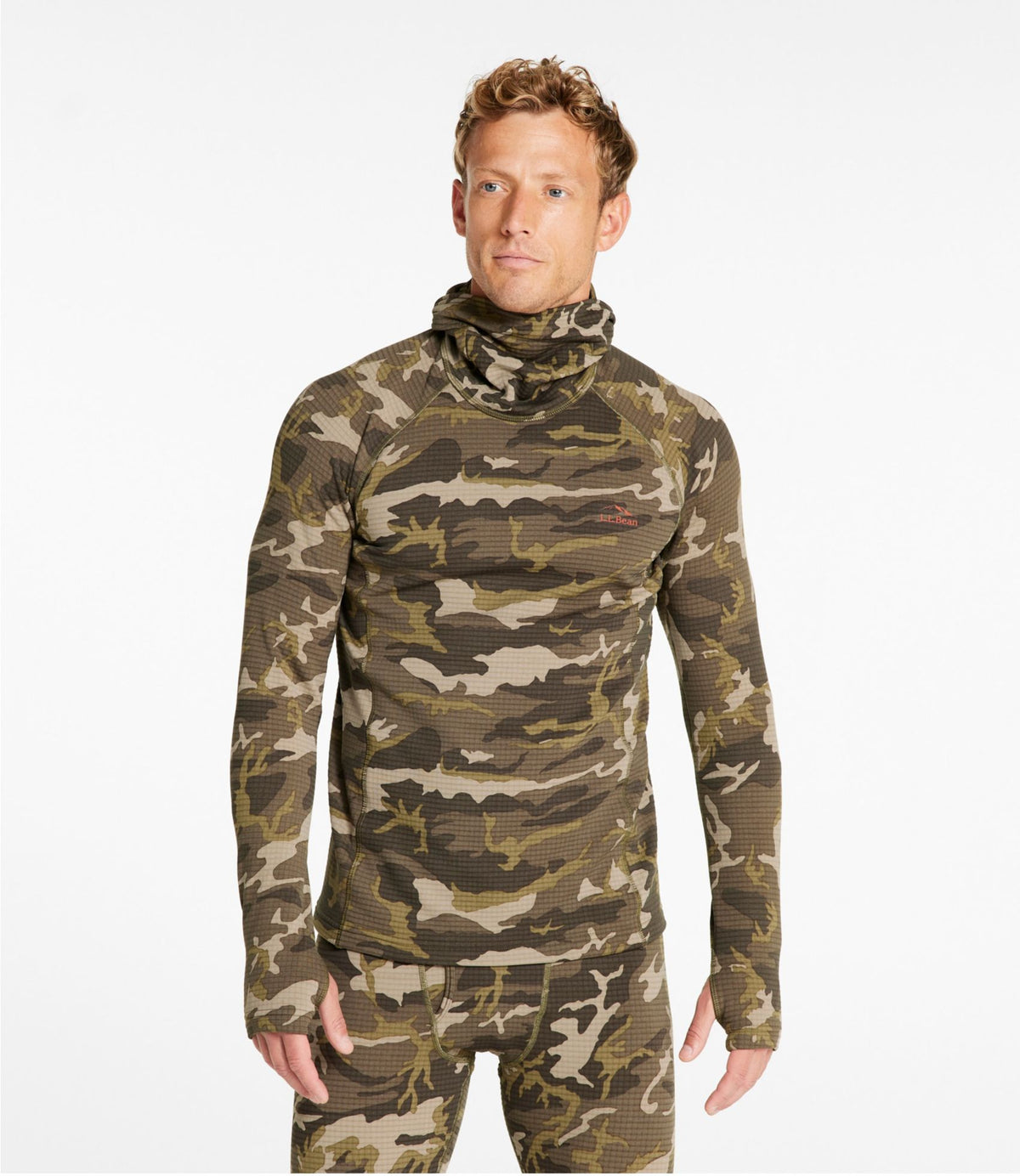 L.L.Bean Men's L.L.Bean Heavyweight Base Layer Hoodie, Print Kelp Green Camo