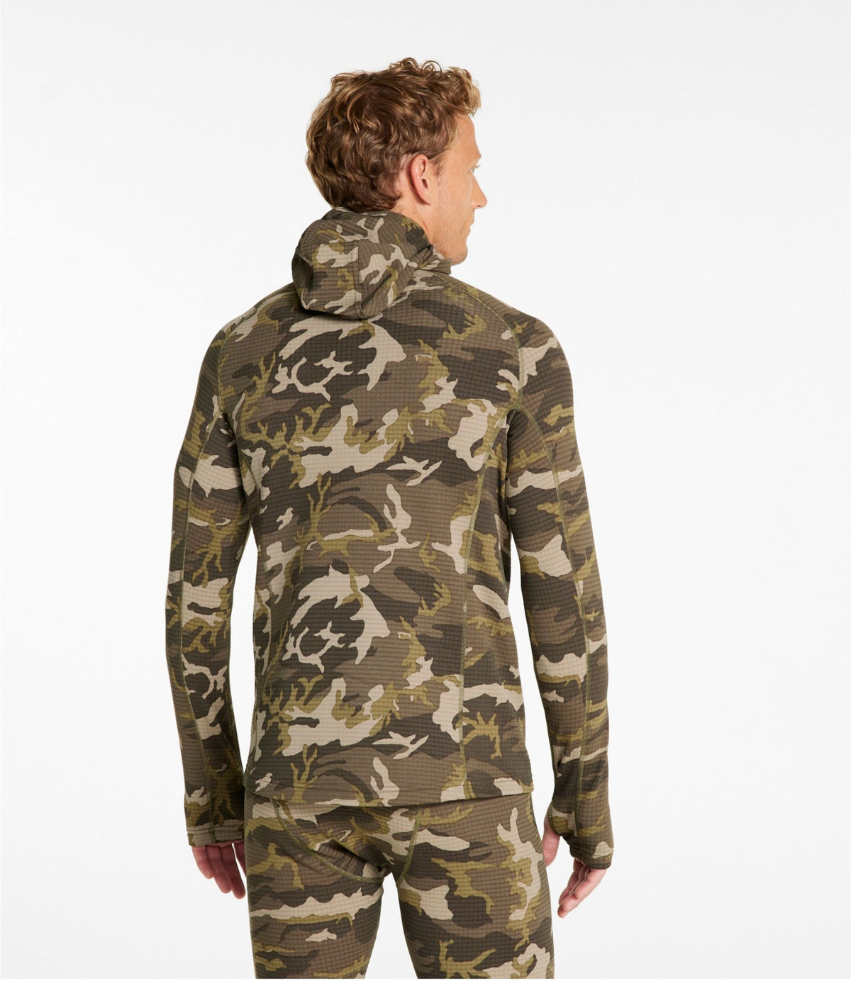 L.L.Bean Men's L.L.Bean Heavyweight Base Layer Hoodie, Print Kelp Green Camo
