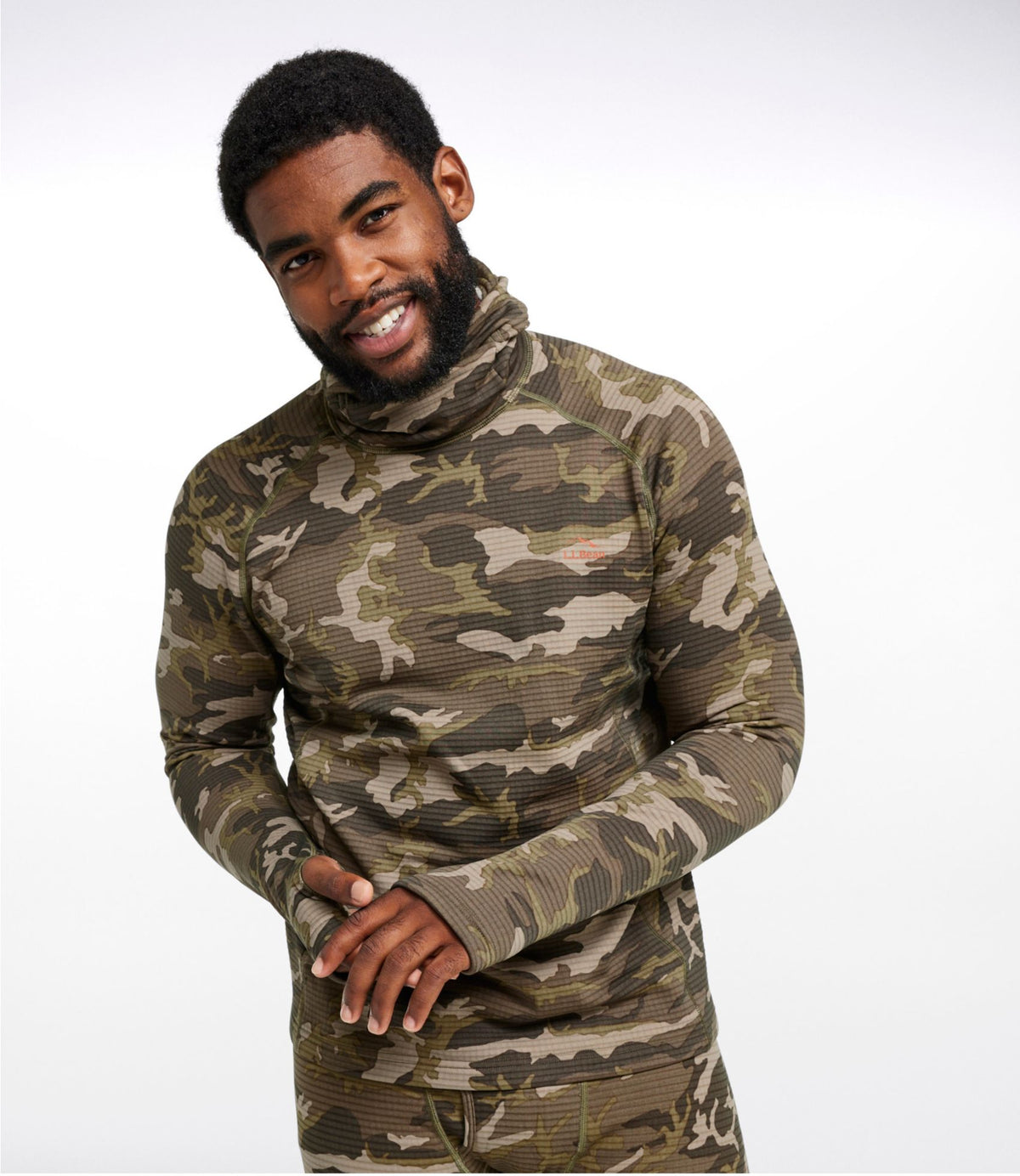 L.L.Bean Men's L.L.Bean Heavyweight Base Layer Hoodie, Print Kelp Green Camo