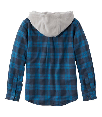 L.L.Bean Kids' Fleece-Lined Flannel Shirt, Hooded Plaid Deep Rosewood Plaid