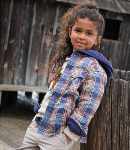 L.L.Bean Kids' Fleece-Lined Flannel Shirt, Hooded Plaid Deep Rosewood Plaid