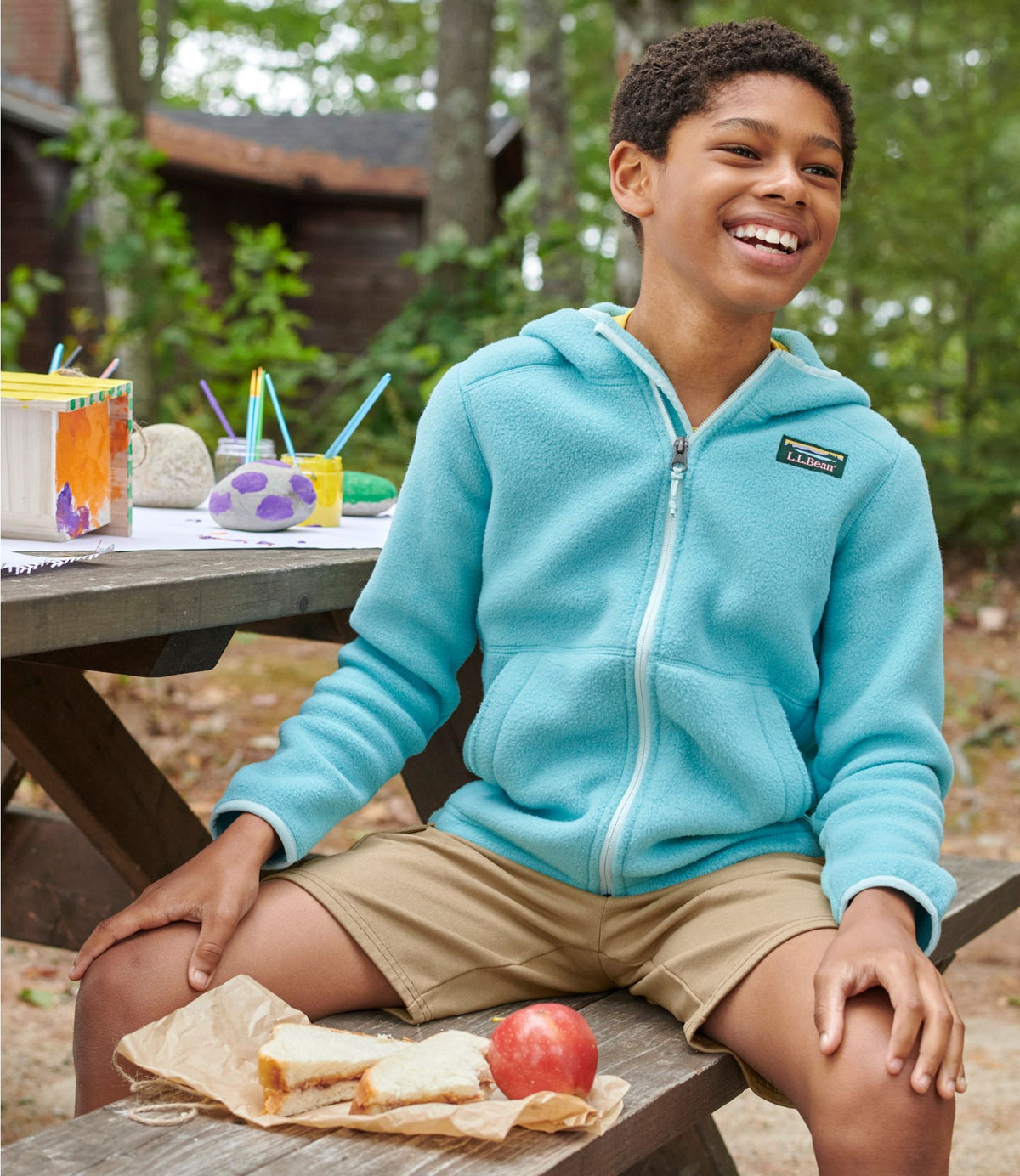 L.L.Bean Kids' Mountain Classic Fleece, Hooded Deep Lake