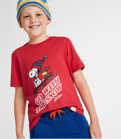 L.L.Bean Kids' L.L.Bean x Peanuts Short-Sleeve Tee Camp Green