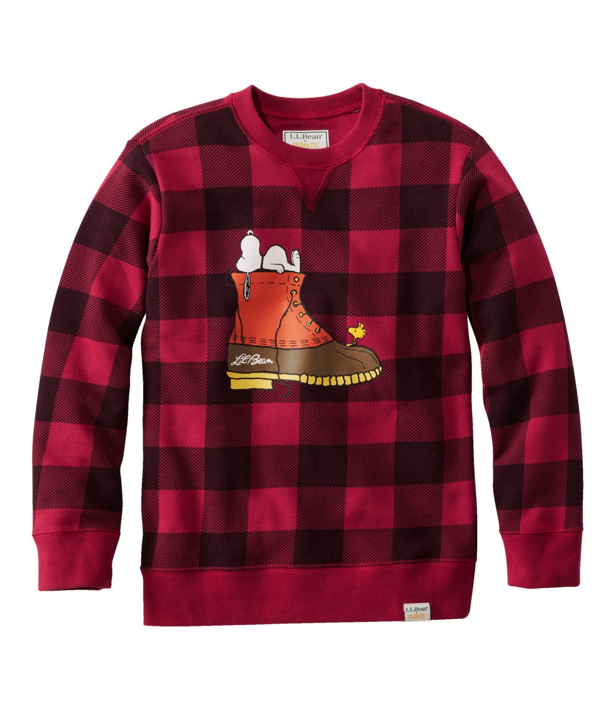 L.L.Bean Kids' L.L.Bean x Peanuts Crew Sweatshirt Deep Red Buffalo