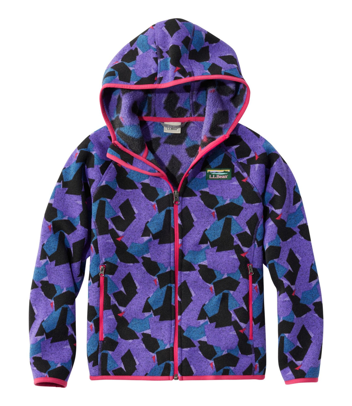L.L.Bean Kids' L.L.Bean Sweater Fleece, Hooded Print Peak Purple Camo