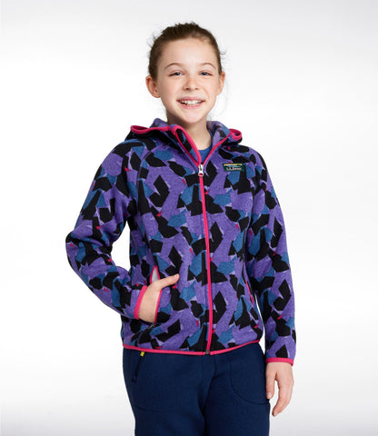L.L.Bean Kids' L.L.Bean Sweater Fleece, Hooded Print Peak Purple Camo
