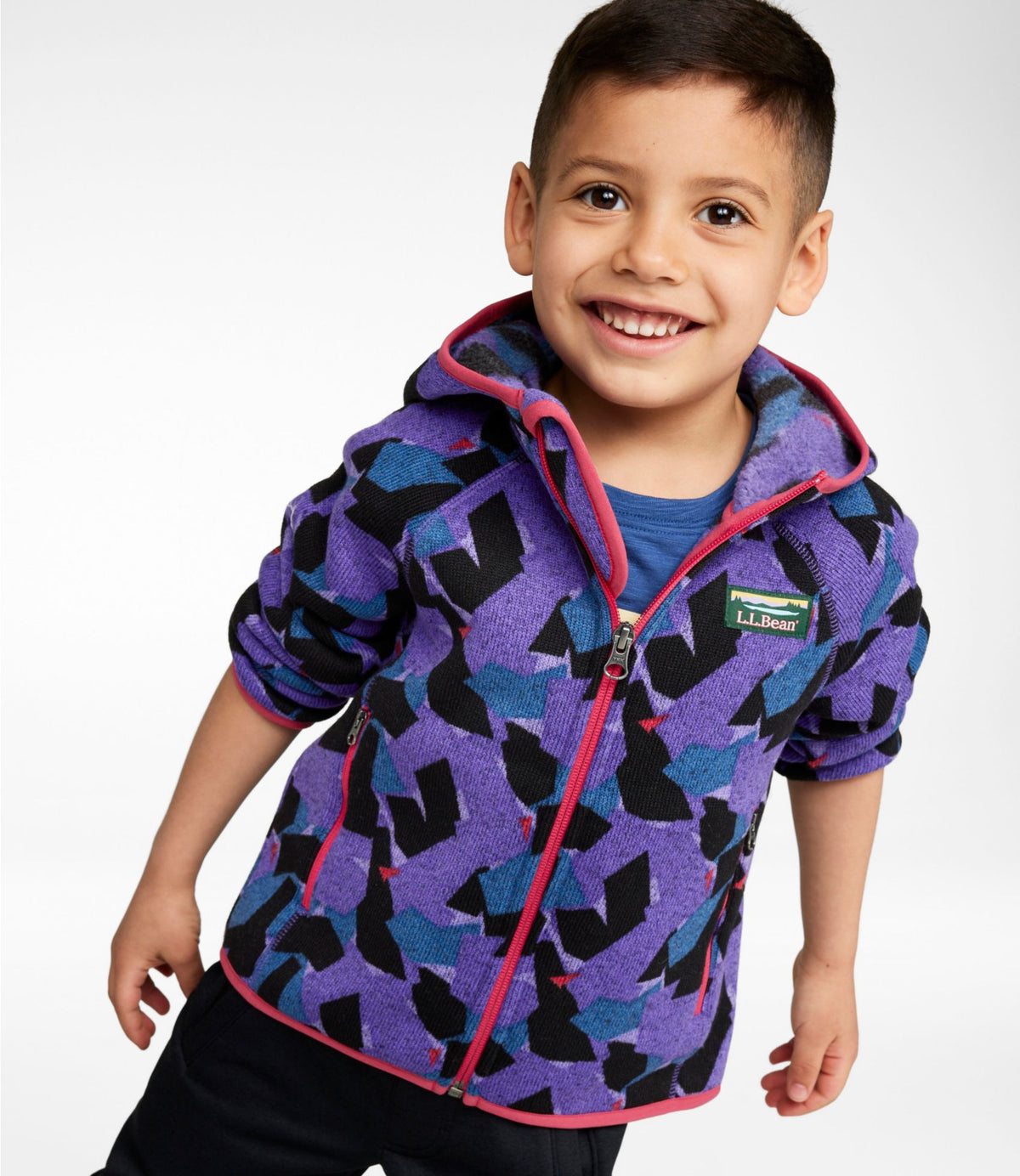 L.L.Bean Kids' L.L.Bean Sweater Fleece, Hooded Print Peak Purple Camo