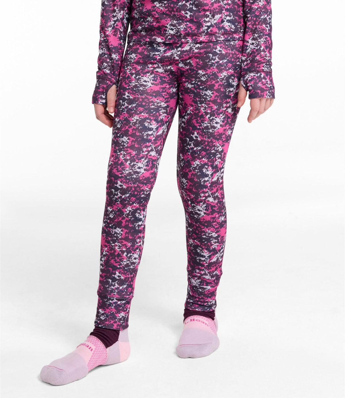 L.L.Bean Kids' Wicked Warm Midweight Long Underwear, Pants Print Bold Pink Camo