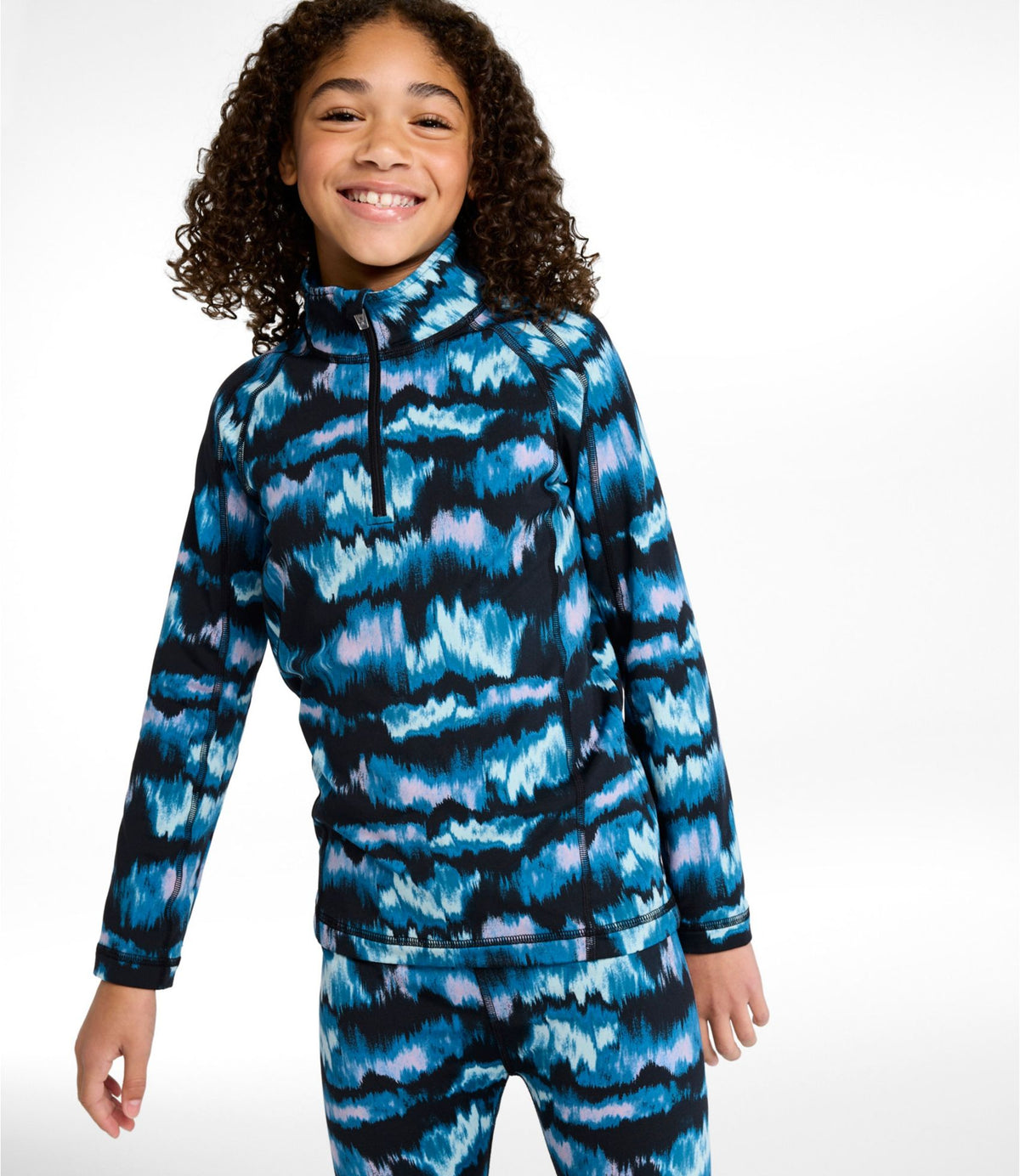 L.L.Bean Little Kids' Wicked Warm Long Underwear, Expedition-Weight Print Top Aurora Print