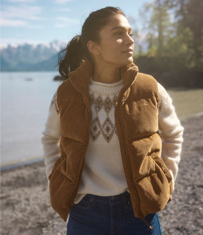 L.L.Bean Women's Mountain Classic Down Vest, Cropped Corduroy Saddle