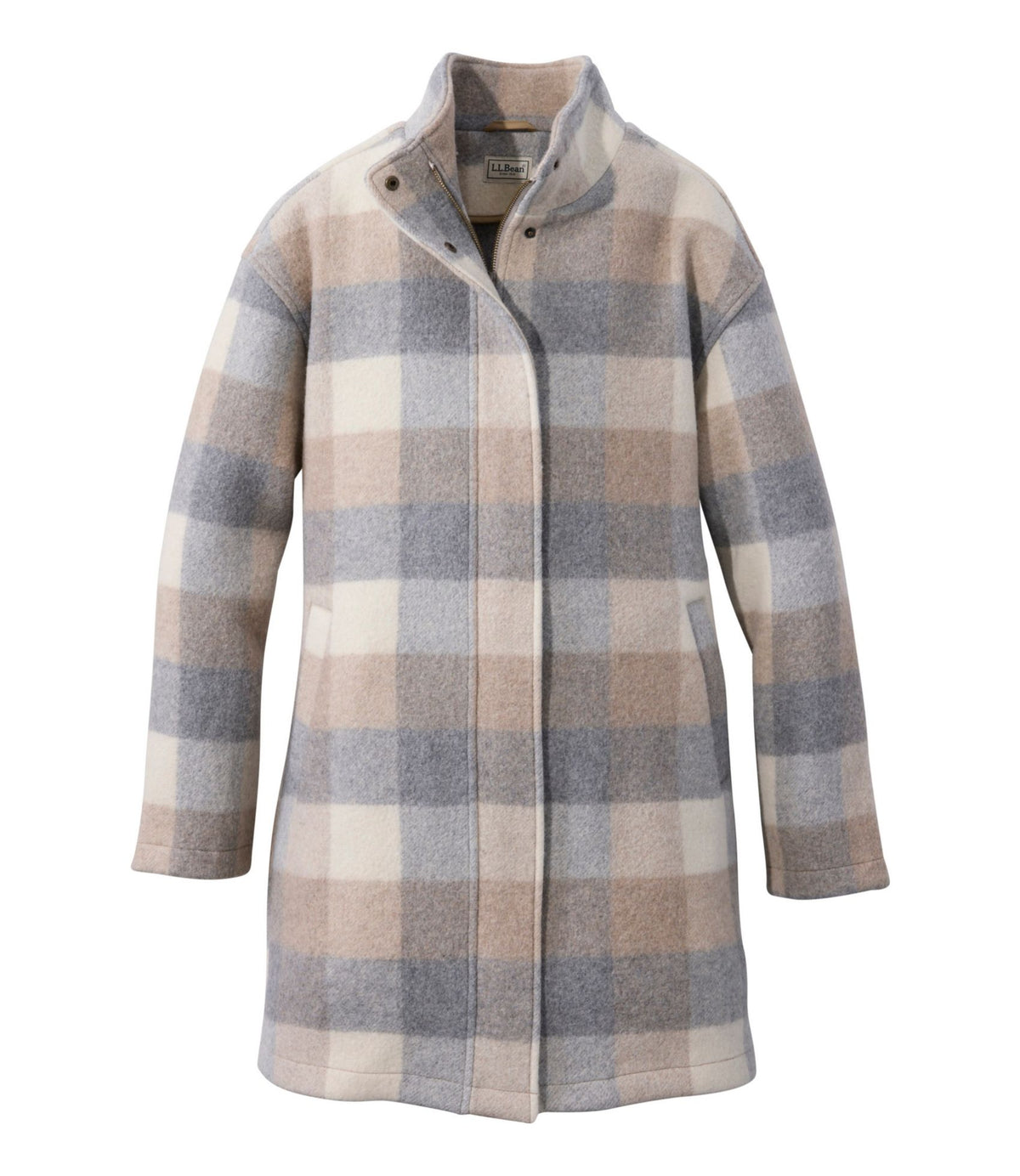 L.L.Bean Women's Bean's Boiled Wool Coat, Plaid Oatmeal Heather Plaid