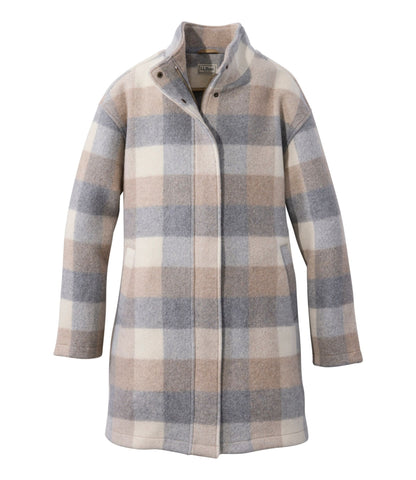 L.L.Bean Women's Bean's Boiled Wool Coat, Plaid Oatmeal Heather Plaid