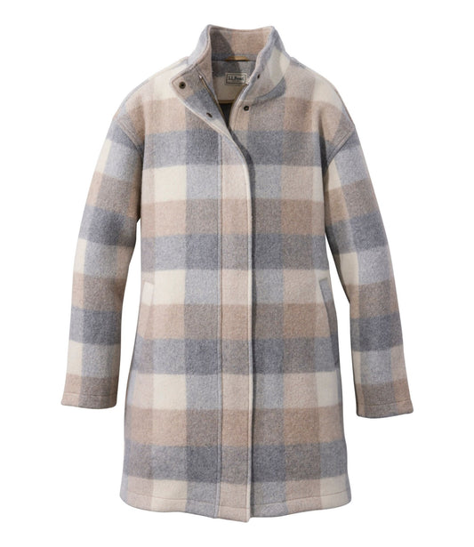 L.L.Bean Women's Bean's Boiled Wool Coat, Plaid Oatmeal Heather Plaid