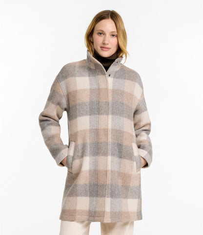 L.L.Bean Women's Bean's Boiled Wool Coat, Plaid Oatmeal Heather Plaid