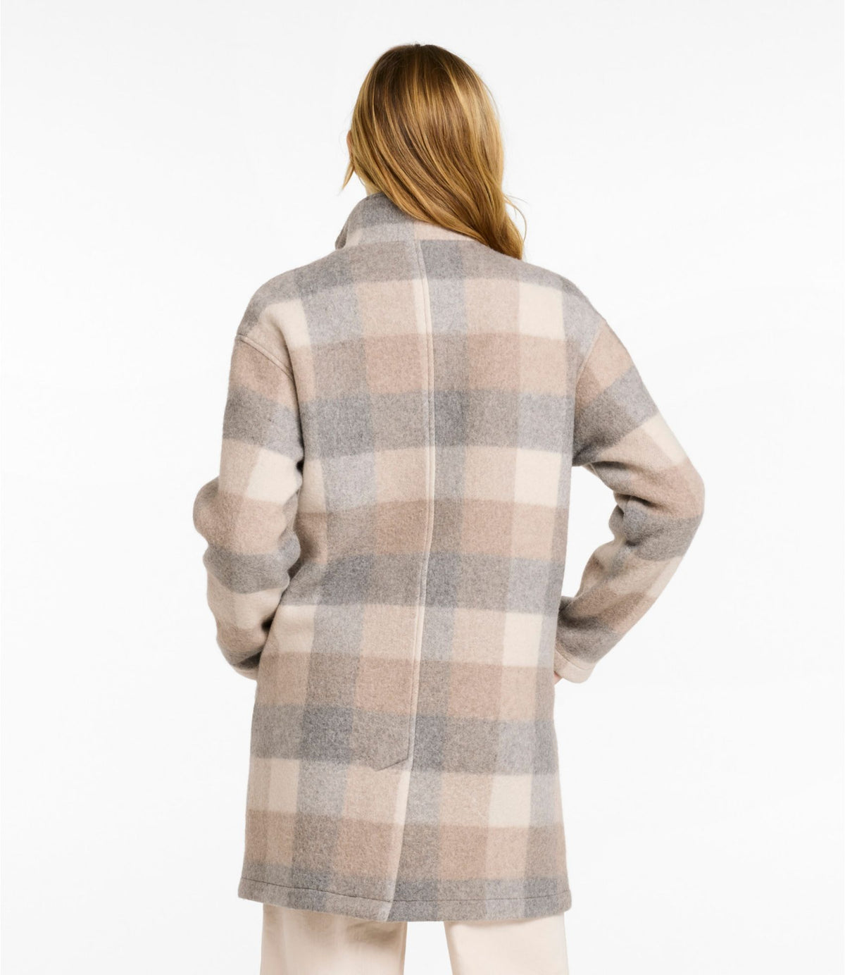 L.L.Bean Women's Bean's Boiled Wool Coat, Plaid Oatmeal Heather Plaid
