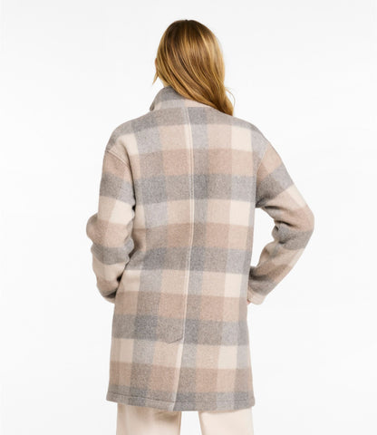 L.L.Bean Women's Bean's Boiled Wool Coat, Plaid Oatmeal Heather Plaid