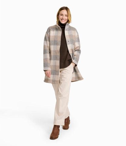 L.L.Bean Women's Bean's Boiled Wool Coat, Plaid Oatmeal Heather Plaid
