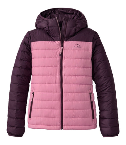 L.L.Bean Women's Access Down Hooded Puffer, Colorblock Eggplant/Iced Orchid