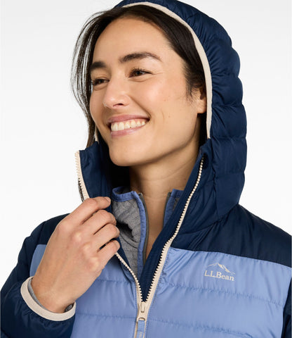 L.L.Bean Women's Access Down Hooded Puffer, Colorblock Eggplant/Iced Orchid