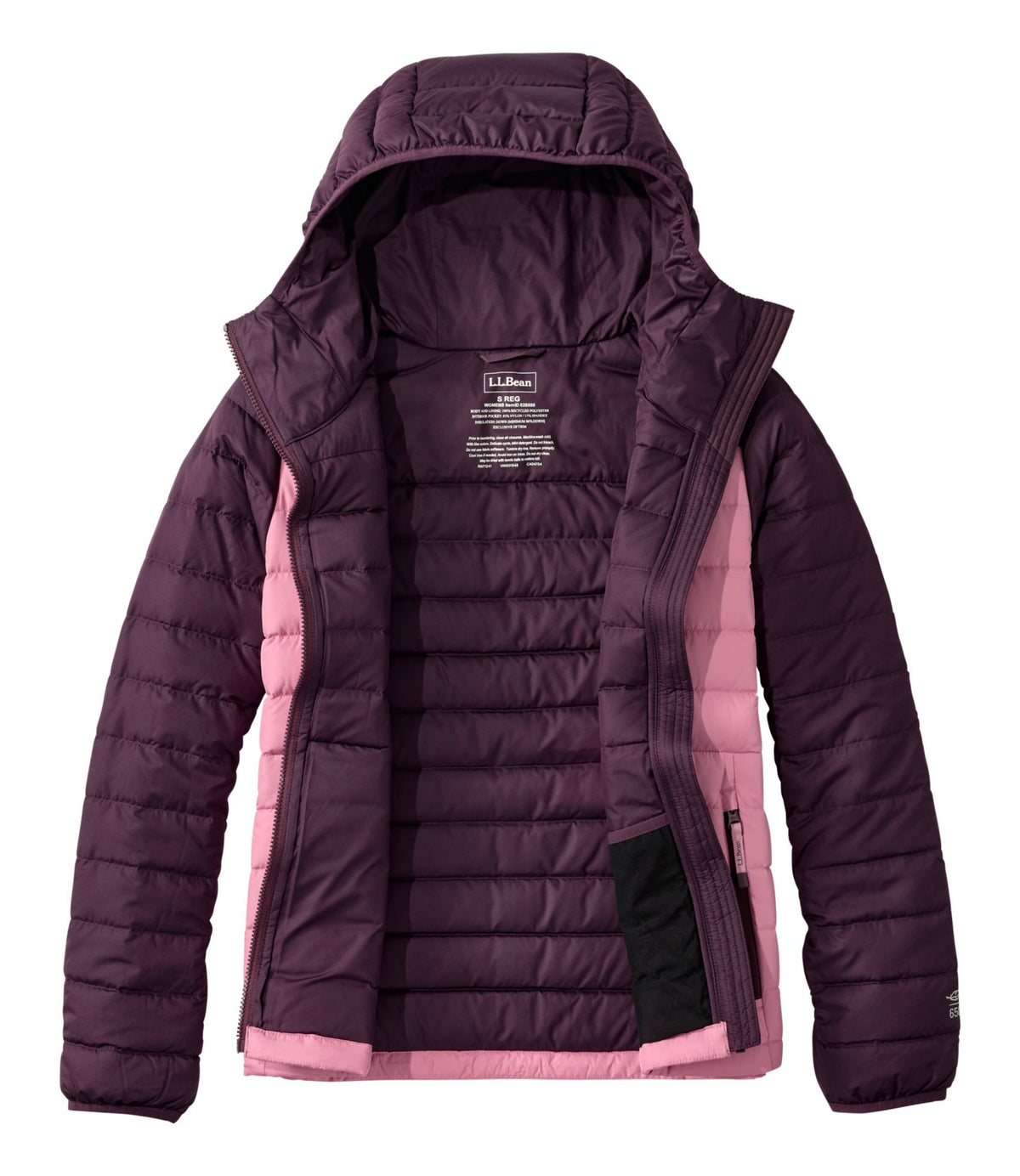 L.L.Bean Women's Access Down Hooded Puffer, Colorblock Eggplant/Iced Orchid