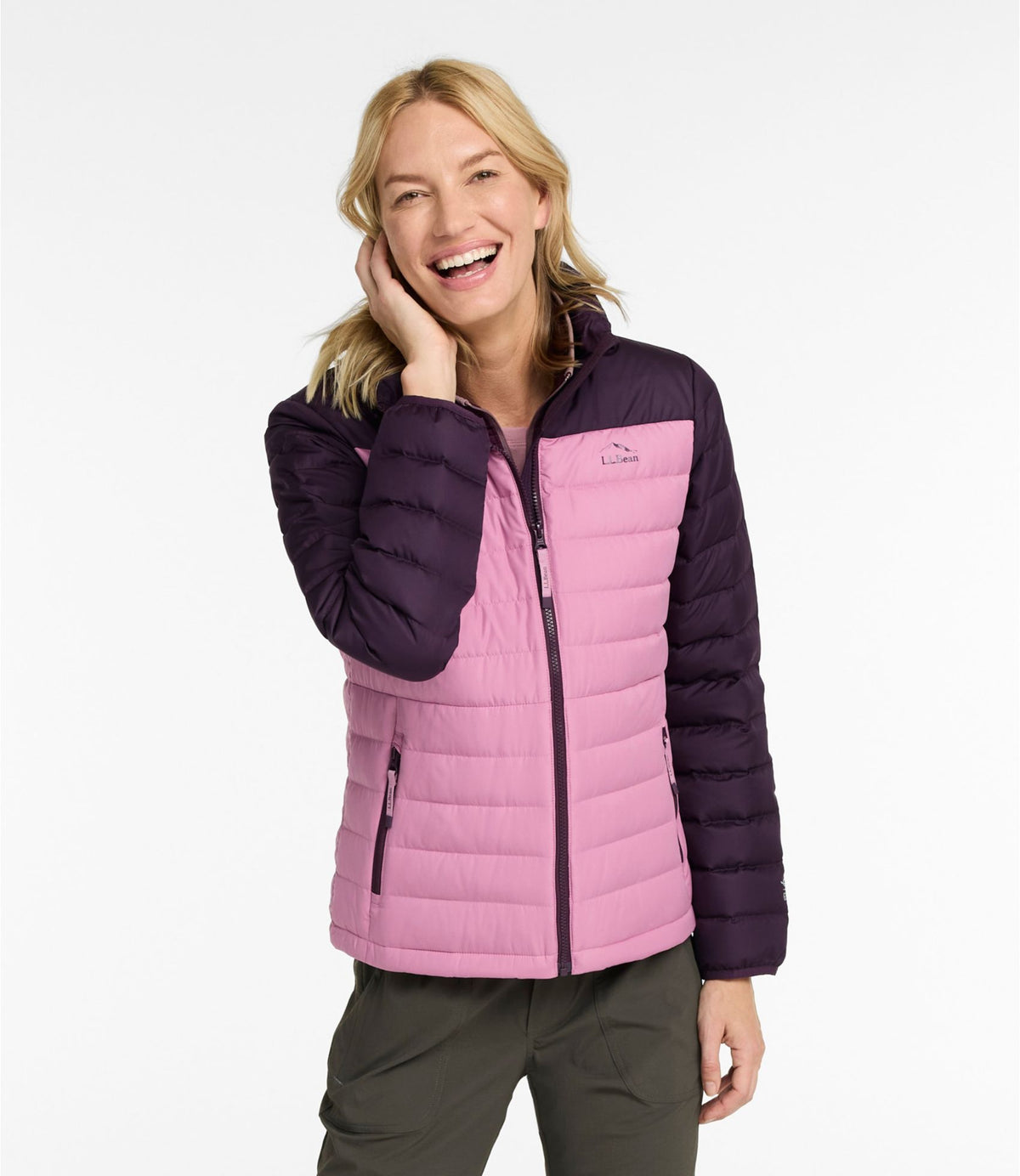 L.L.Bean Women's Access Down Puffer, Colorblock Eggplant/Iced Orchid