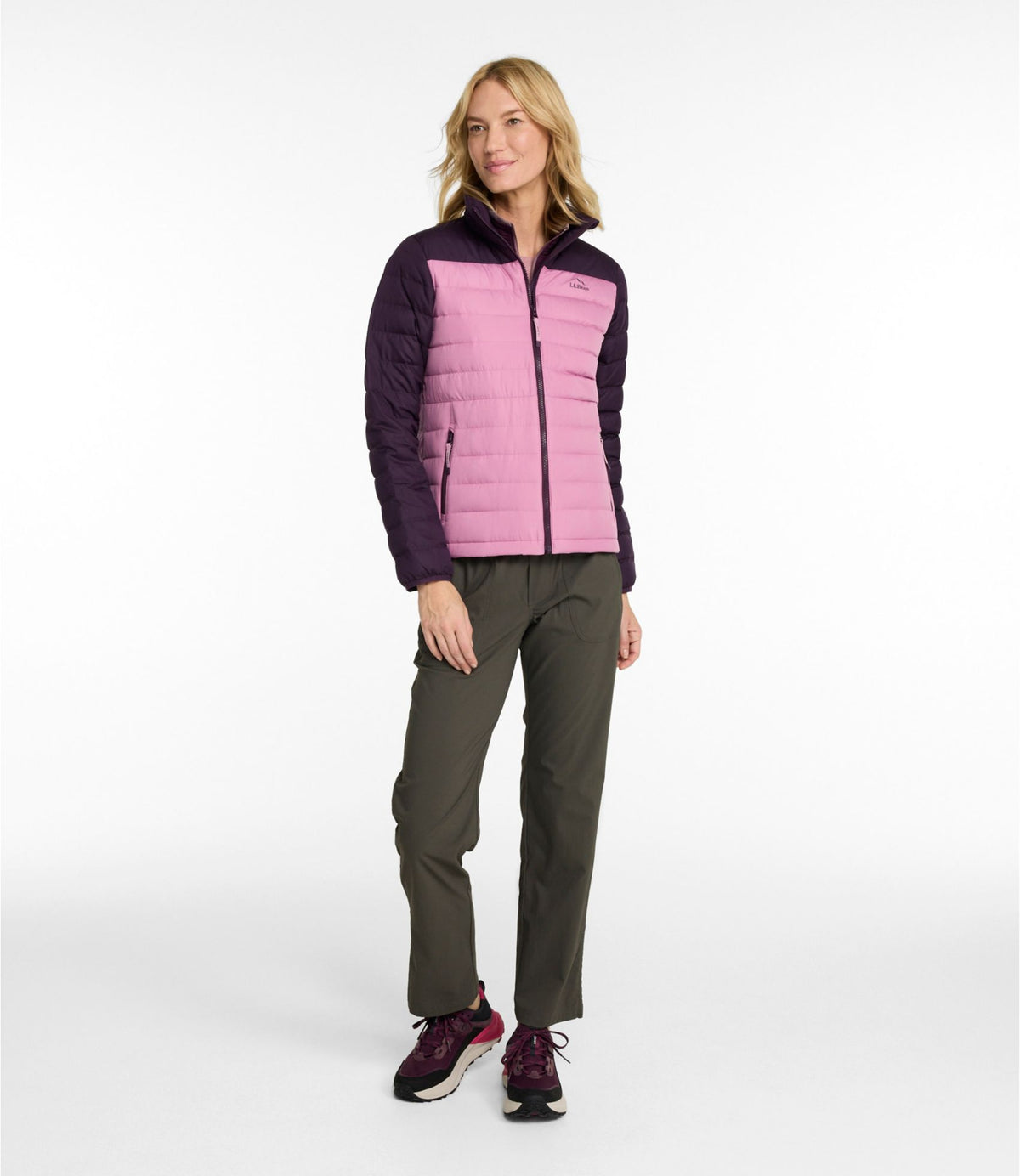 L.L.Bean Women's Access Down Puffer, Colorblock Eggplant/Iced Orchid