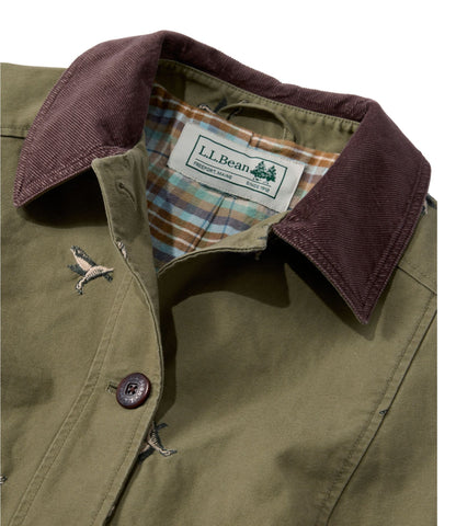 L.L.Bean Women's Adirondack Barn Coat, Flannel-Lined Embroidery Olive Gray Mallards