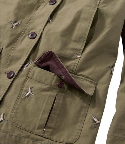 L.L.Bean Women's Adirondack Barn Coat, Flannel-Lined Embroidery Olive Gray Mallards