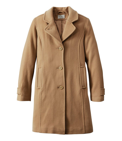 L.L.Bean Women's Classic Lambswool Polo Coat, Three-Quarter Length Camel