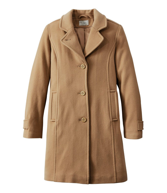L.L.Bean Women's Classic Lambswool Polo Coat, Three-Quarter Length Camel