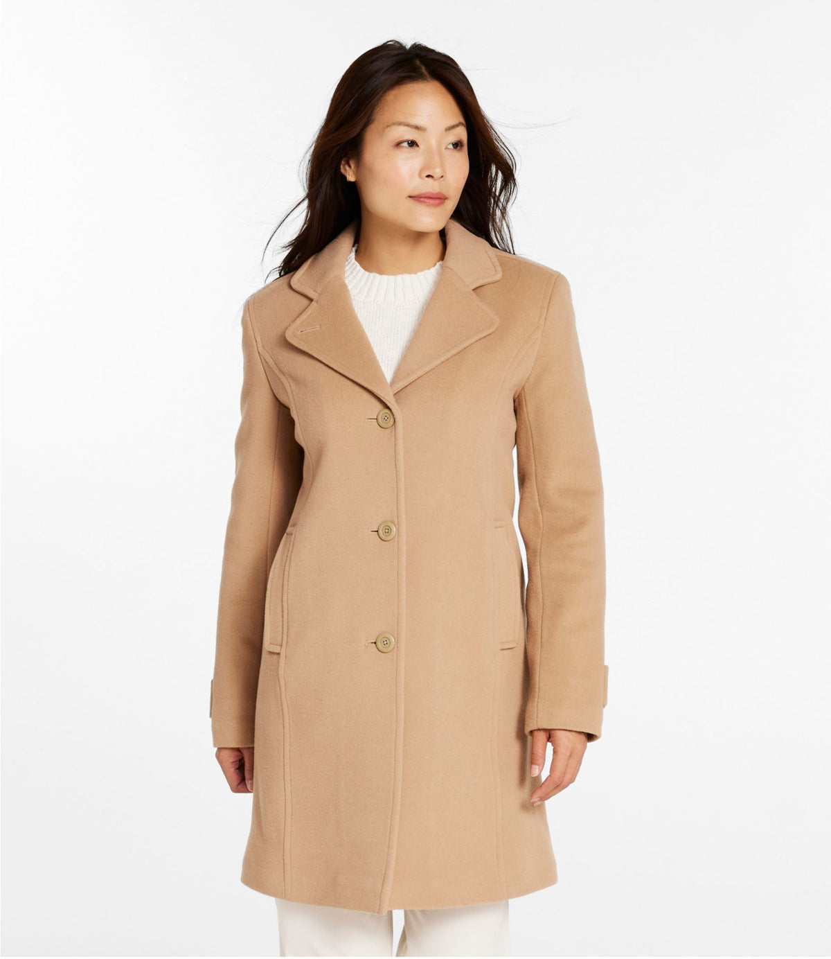 L.L.Bean Women's Classic Lambswool Polo Coat, Three-Quarter Length Camel