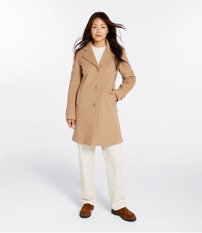 L.L.Bean Women's Classic Lambswool Polo Coat, Three-Quarter Length Camel