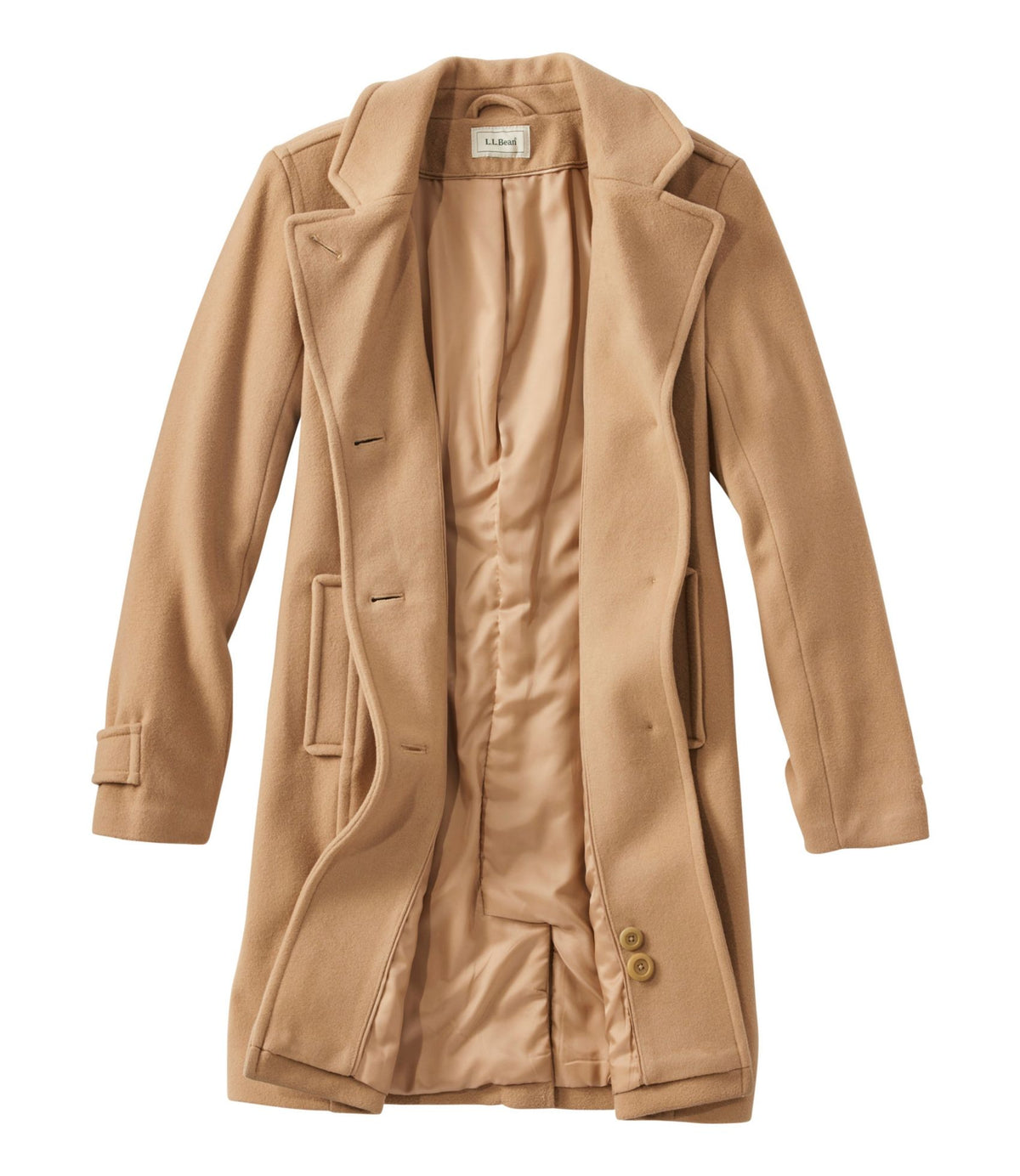 L.L.Bean Women's Classic Lambswool Polo Coat, Three-Quarter Length Camel