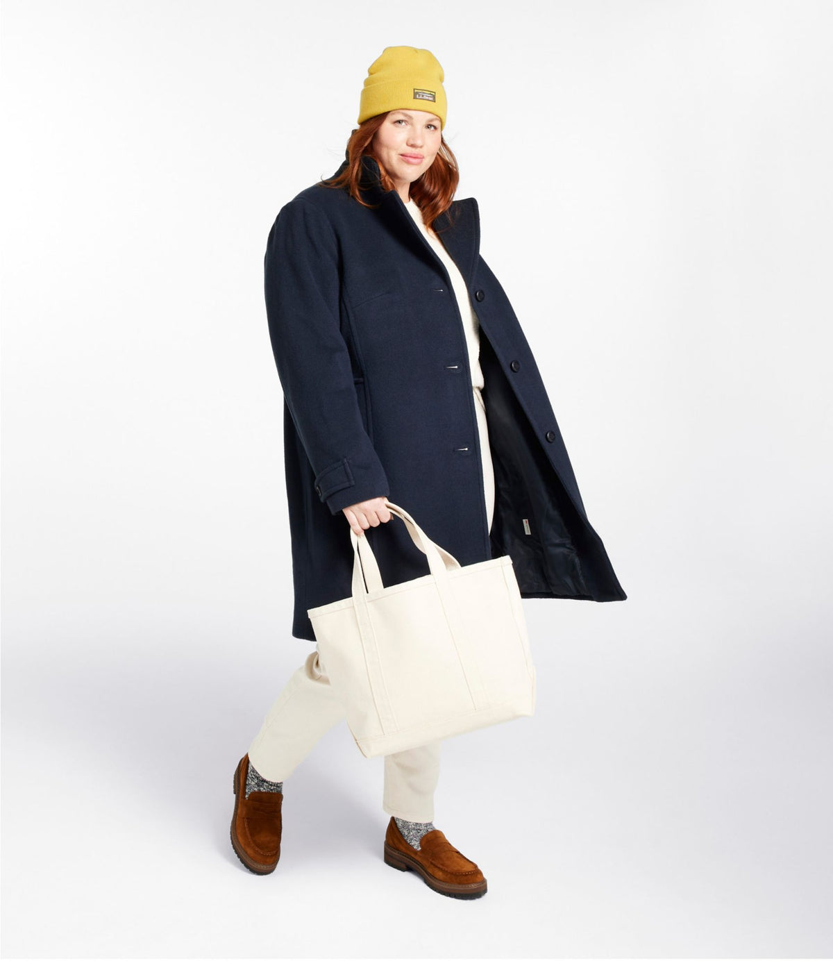 L.L.Bean Women's Classic Lambswool Polo Coat, Three-Quarter Length Camel
