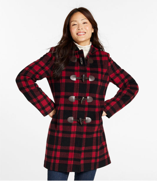 L.L.Bean Women's Classic Lambswool Duffel Coat, Pattern Royal Red Plaid