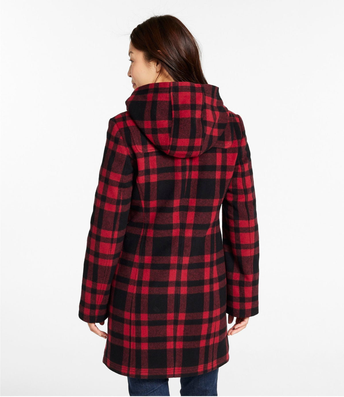 L.L.Bean Women's Classic Lambswool Duffel Coat, Pattern Royal Red Plaid